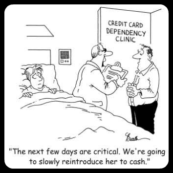 credit card debt cartoon. swiping a medical card.